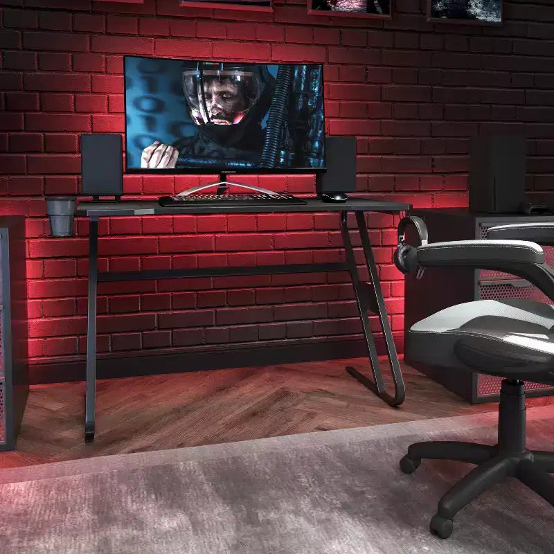 Scrivania gaming a Z, nero/blu, per 1 persona