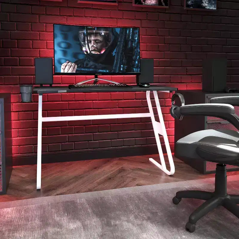Scrivania gaming a Z, nero/blu, per 1 persona