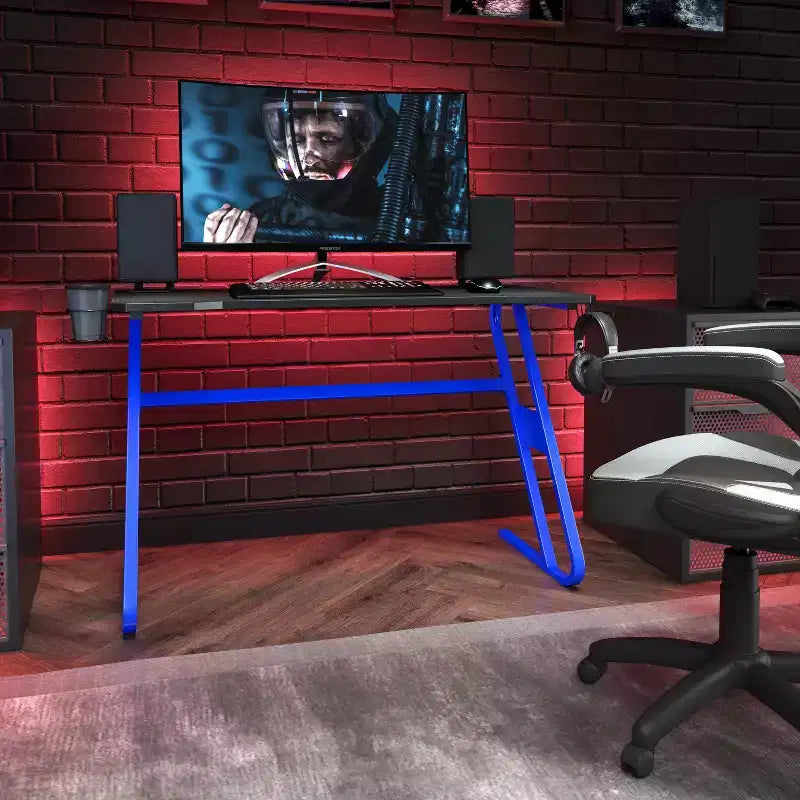 Scrivania gaming a Z, nero/blu, per 1 persona