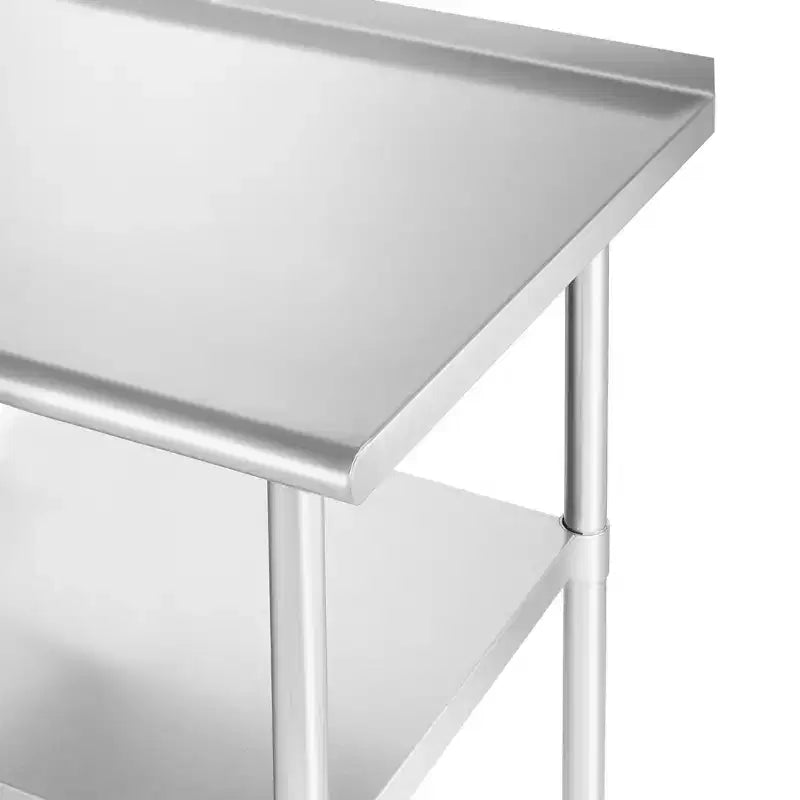 Tavolo da Lavoro Commerciale in Acciaio Inox Argento con Alzatina e Ripiano Inferiore, 1–2 Persone