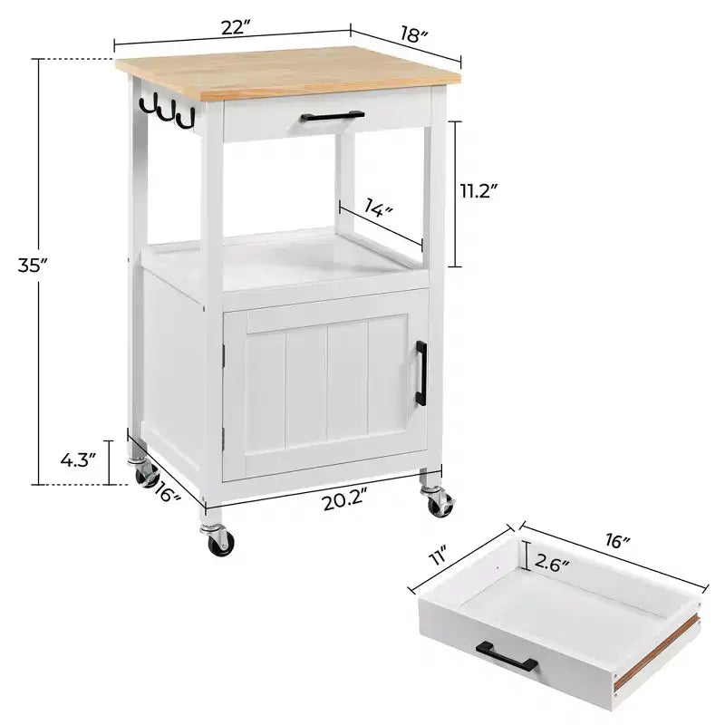 Carrello da cucina nero/bianco con ripiano aperto e armadietto