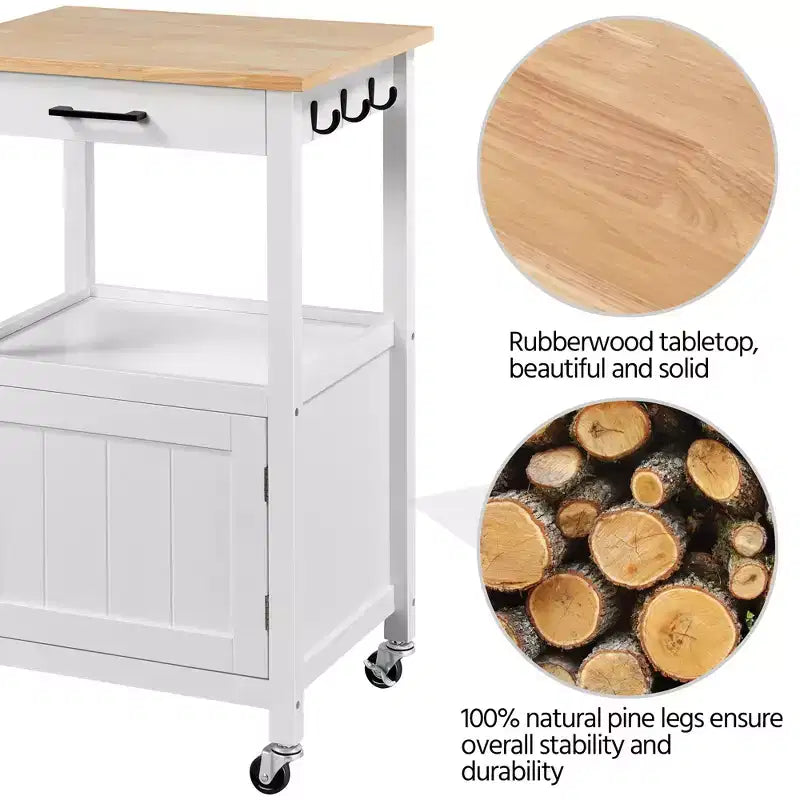 Carrello da cucina nero/bianco con ripiano aperto e armadietto