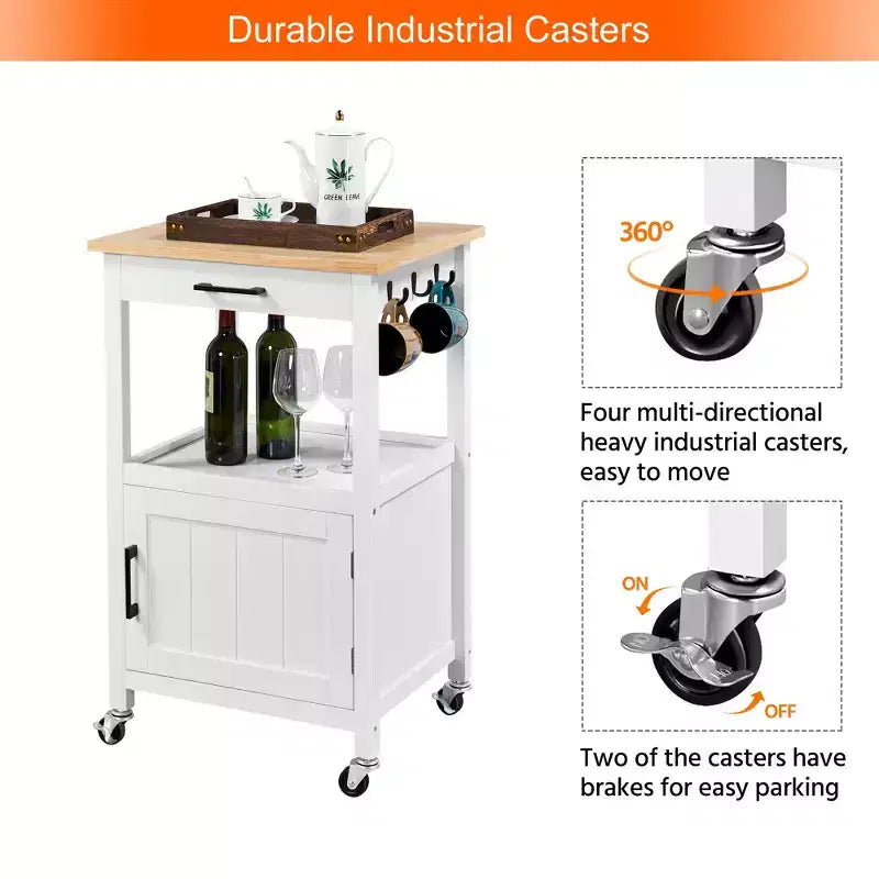 Carrello da cucina nero/bianco con ripiano aperto e armadietto