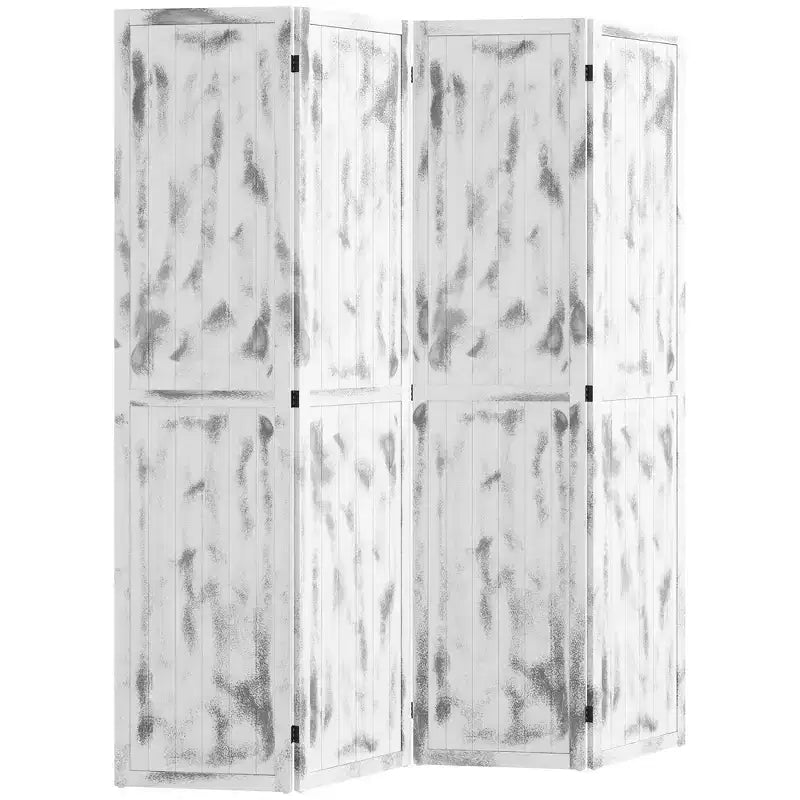 Paravento Pieghevole a 4 Pannelli Effetto Legno Bianco, per 1 Persona, 160 cm (L) x 170 cm (A)