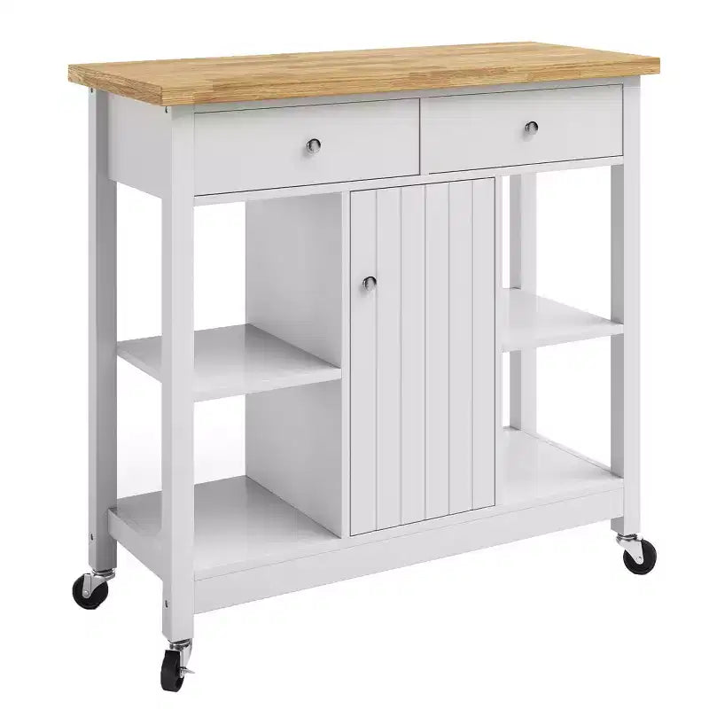 Carrello da cucina mobile bianco con cassetti e armadietto, montaggio per 1 persona