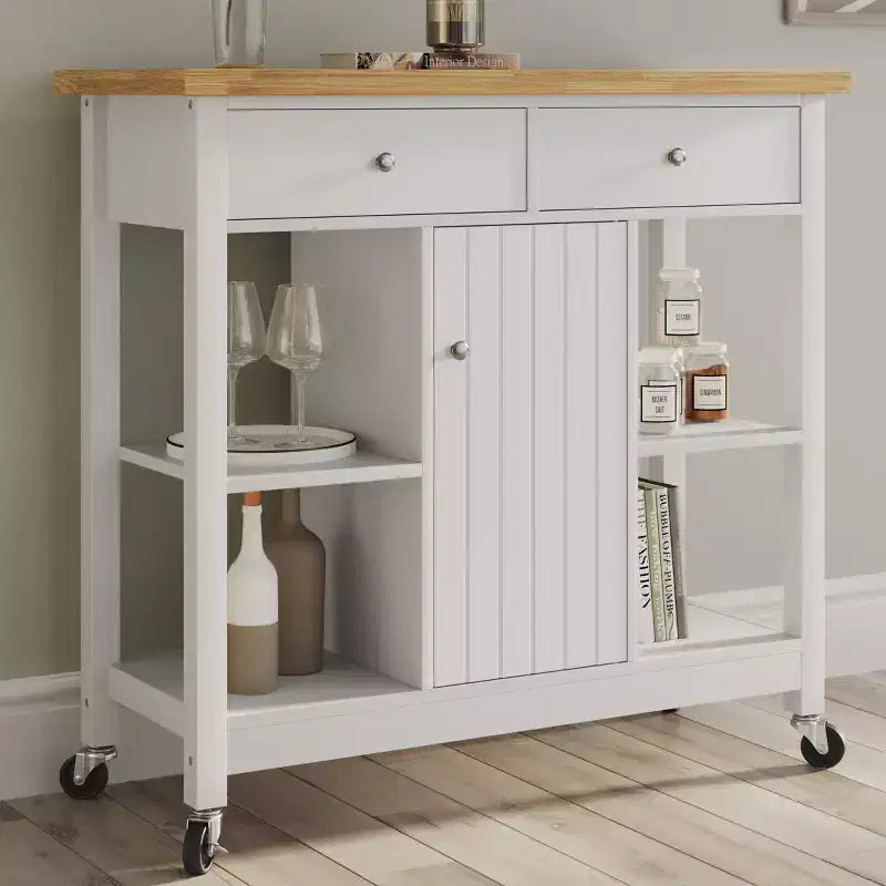 Carrello da cucina mobile bianco con cassetti e armadietto, montaggio per 1 persona