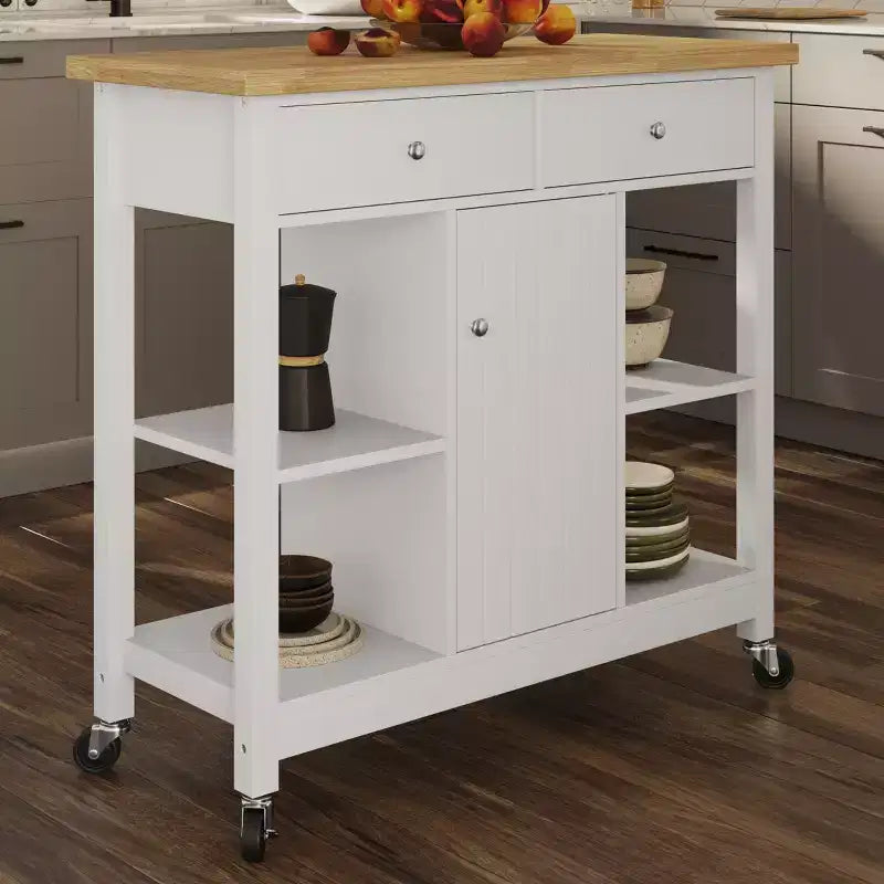 Carrello da cucina mobile bianco con cassetti e armadietto, montaggio per 1 persona