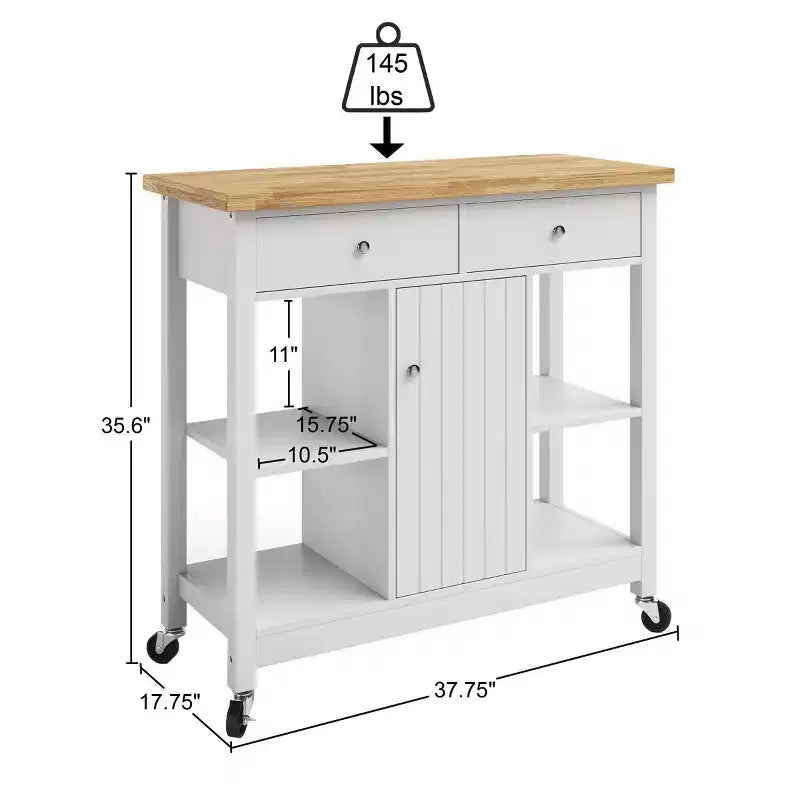 Carrello da cucina mobile bianco con cassetti e armadietto, montaggio per 1 persona
