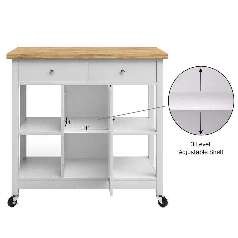 Carrello da cucina mobile bianco con cassetti e armadietto, montaggio per 1 persona