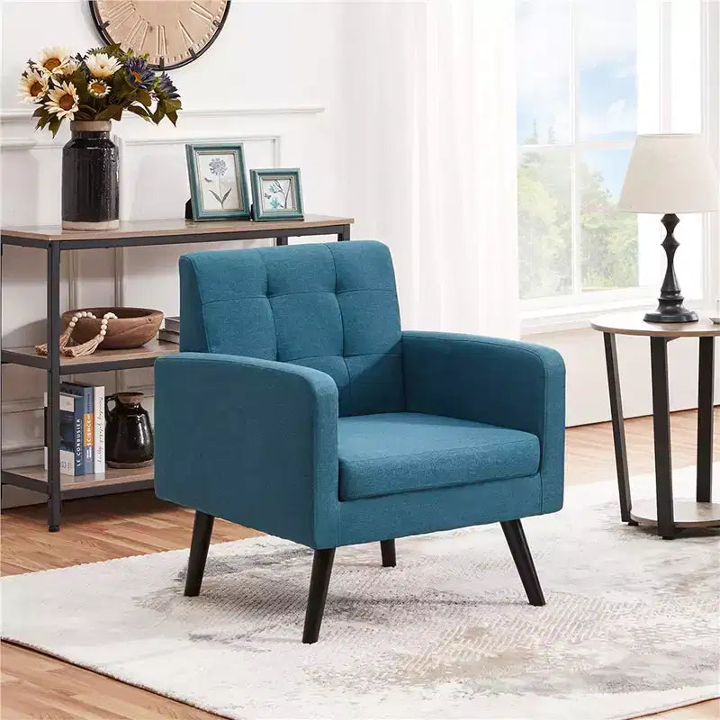 Poltrona d'accento trapuntata grigio scuro/blu navy/gialla, seduta singola, stile metà secolo