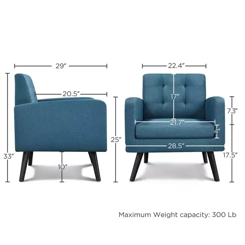Poltrona d'accento trapuntata grigio scuro/blu navy/gialla, seduta singola, stile metà secolo