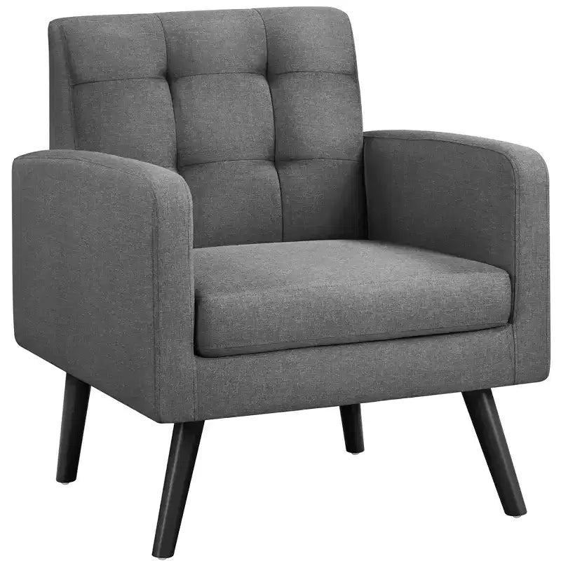 Poltrona d'accento trapuntata grigio scuro/blu navy/gialla, seduta singola, stile metà secolo
