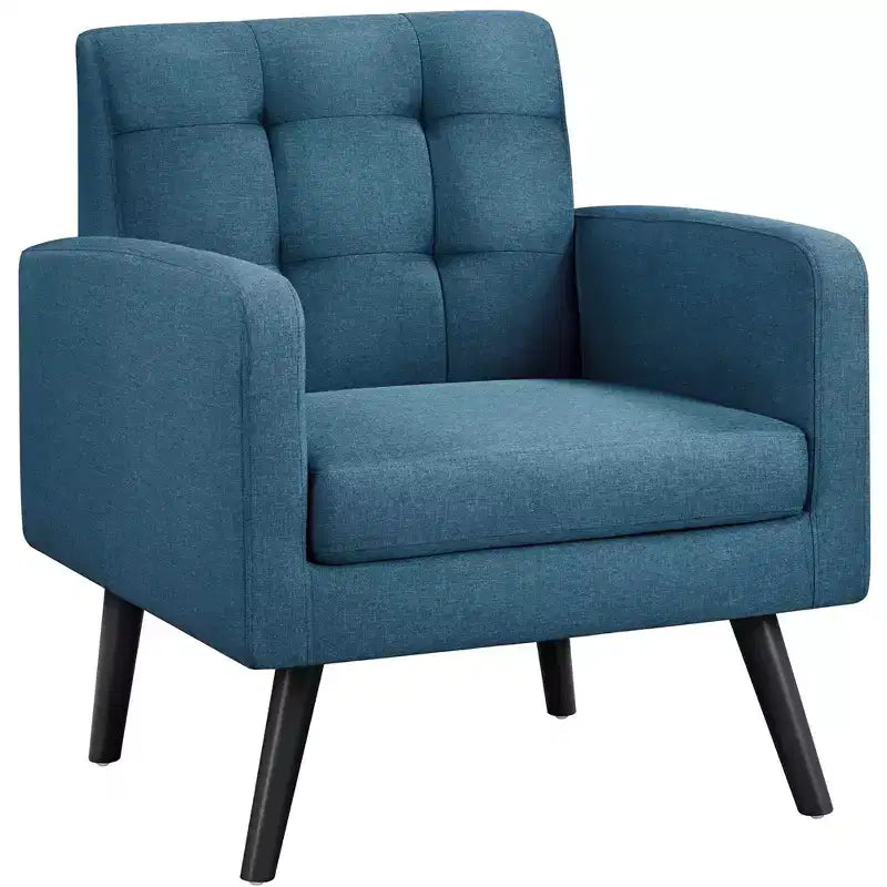 Poltrona d'accento trapuntata grigio scuro/blu navy/gialla, seduta singola, stile metà secolo