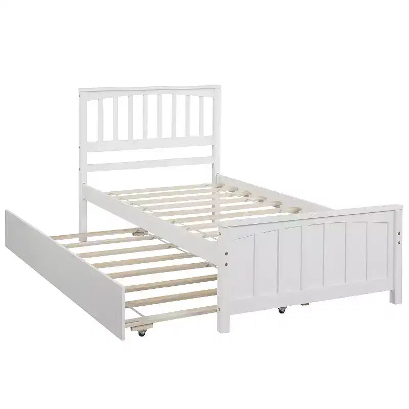 Letto a piattaforma in legno grigio/bianco singolo con letto estraibile, per 2 persone