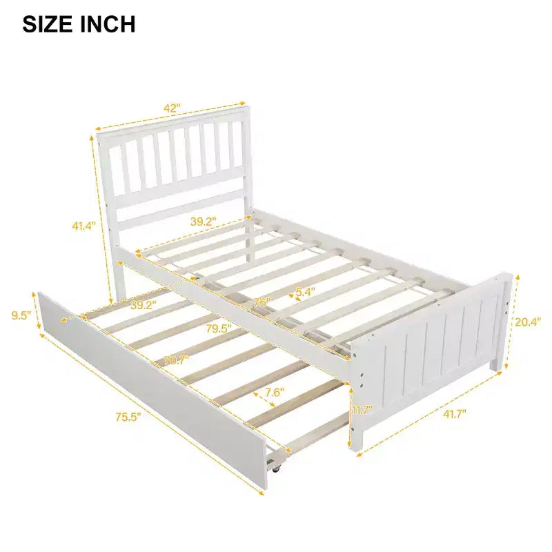 Letto a piattaforma in legno grigio/bianco singolo con letto estraibile, per 2 persone