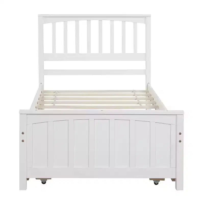 Letto a piattaforma in legno grigio/bianco singolo con letto estraibile, per 2 persone