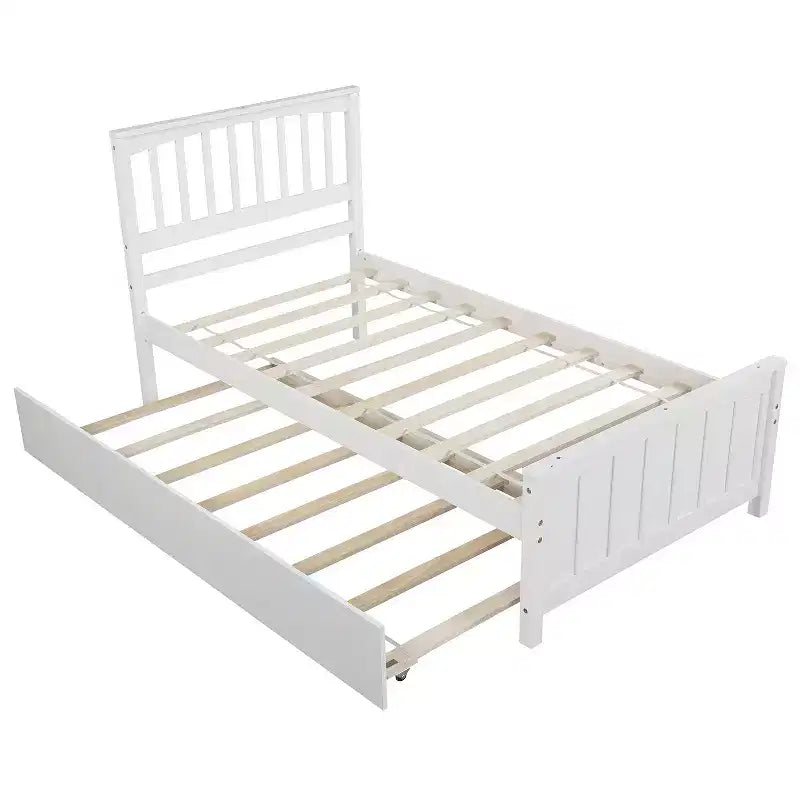Letto a piattaforma in legno grigio/bianco singolo con letto estraibile, per 2 persone
