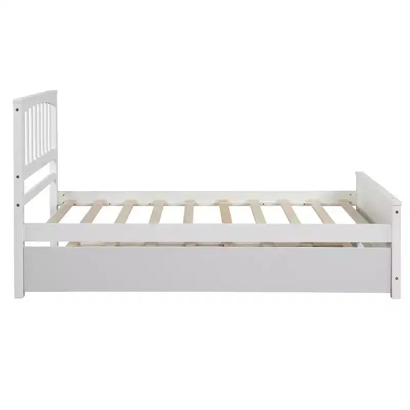 Letto a piattaforma in legno grigio/bianco singolo con letto estraibile, per 2 persone