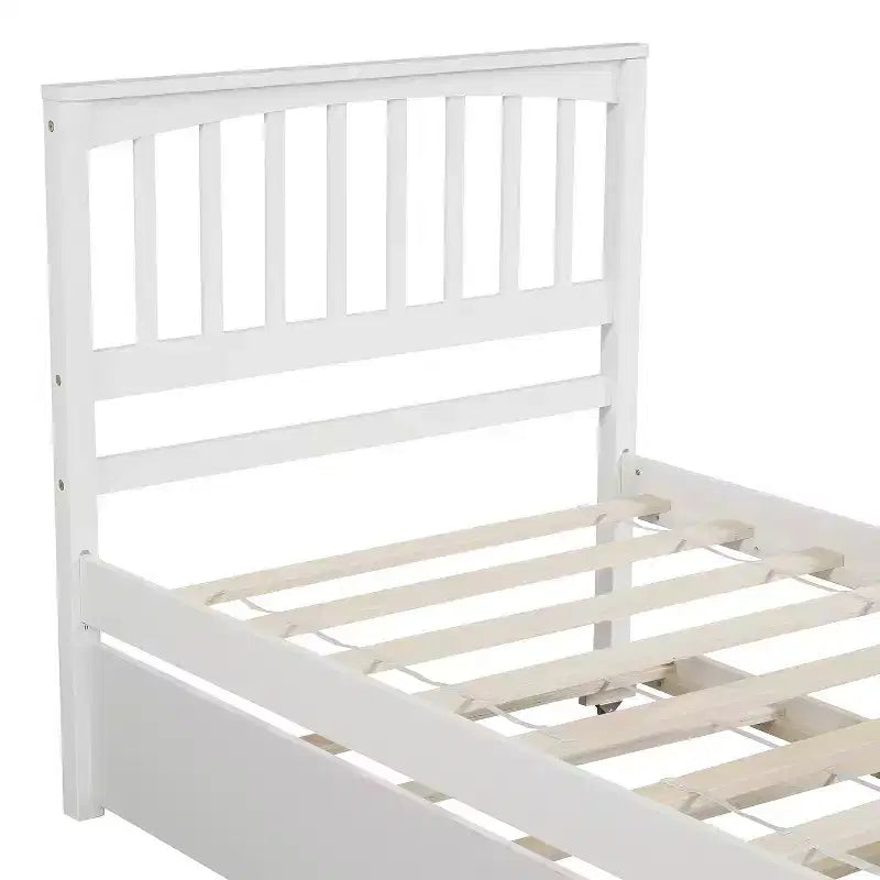 Letto a piattaforma in legno grigio/bianco singolo con letto estraibile, per 2 persone