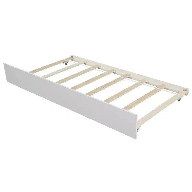 Letto a piattaforma in legno grigio/bianco singolo con letto estraibile, per 2 persone