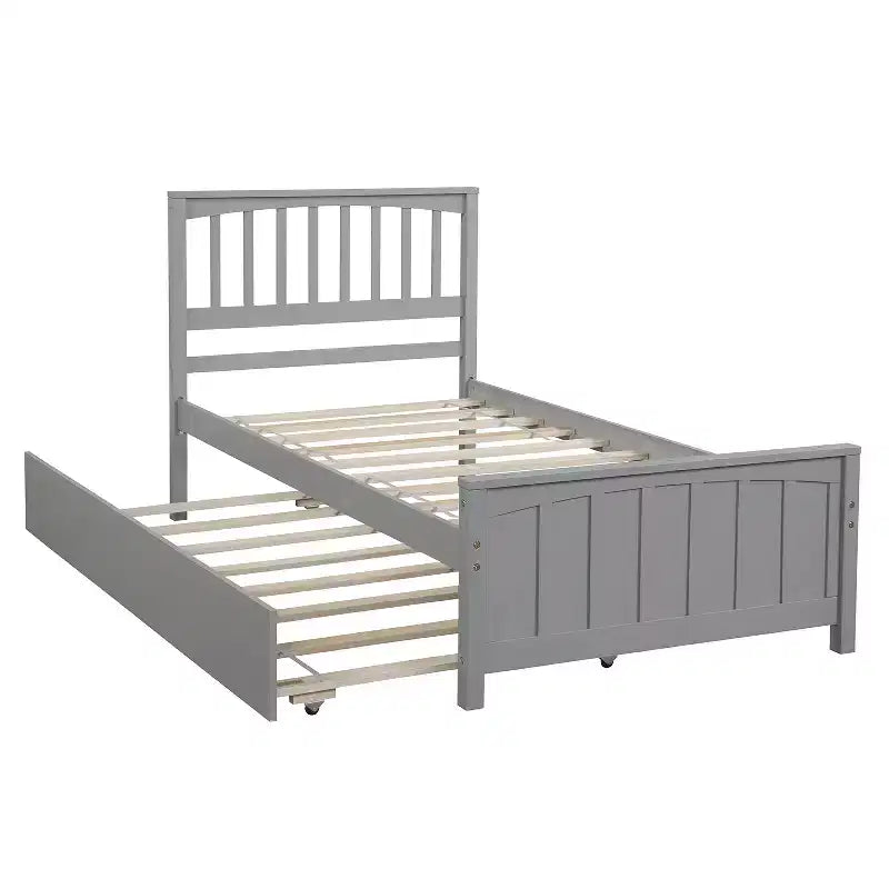 Letto a piattaforma in legno grigio/bianco singolo con letto estraibile, per 2 persone
