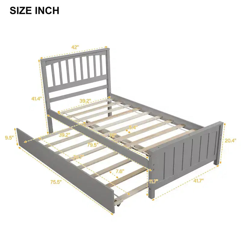 Letto a piattaforma in legno grigio/bianco singolo con letto estraibile, per 2 persone