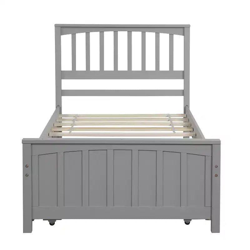Letto a piattaforma in legno grigio/bianco singolo con letto estraibile, per 2 persone