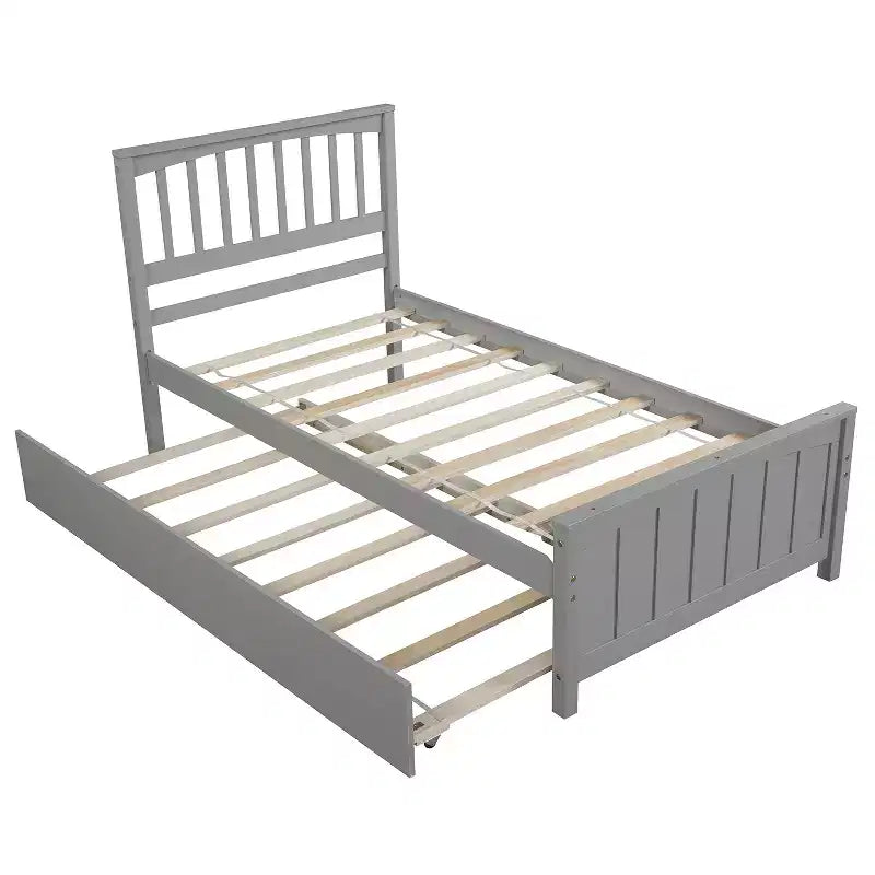 Letto a piattaforma in legno grigio/bianco singolo con letto estraibile, per 2 persone