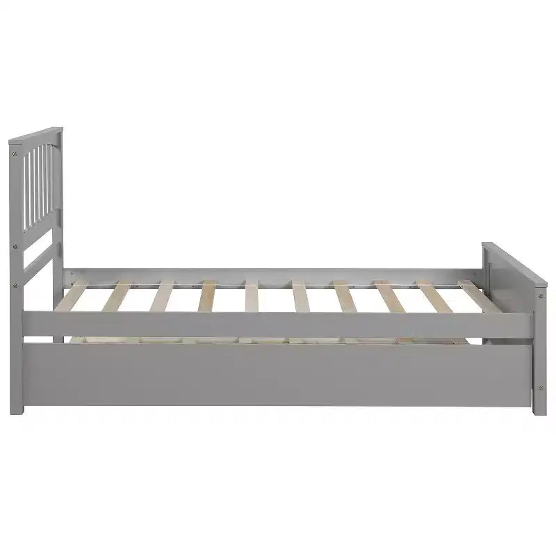 Letto a piattaforma in legno grigio/bianco singolo con letto estraibile, per 2 persone