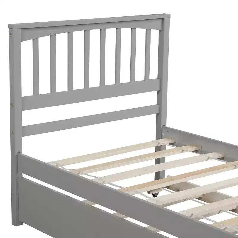 Letto a piattaforma in legno grigio/bianco singolo con letto estraibile, per 2 persone