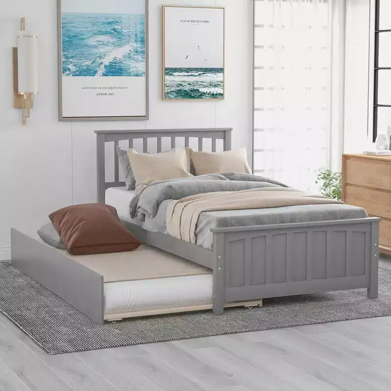 Twin Size Platform Bed with Trundle-ModernLuxe