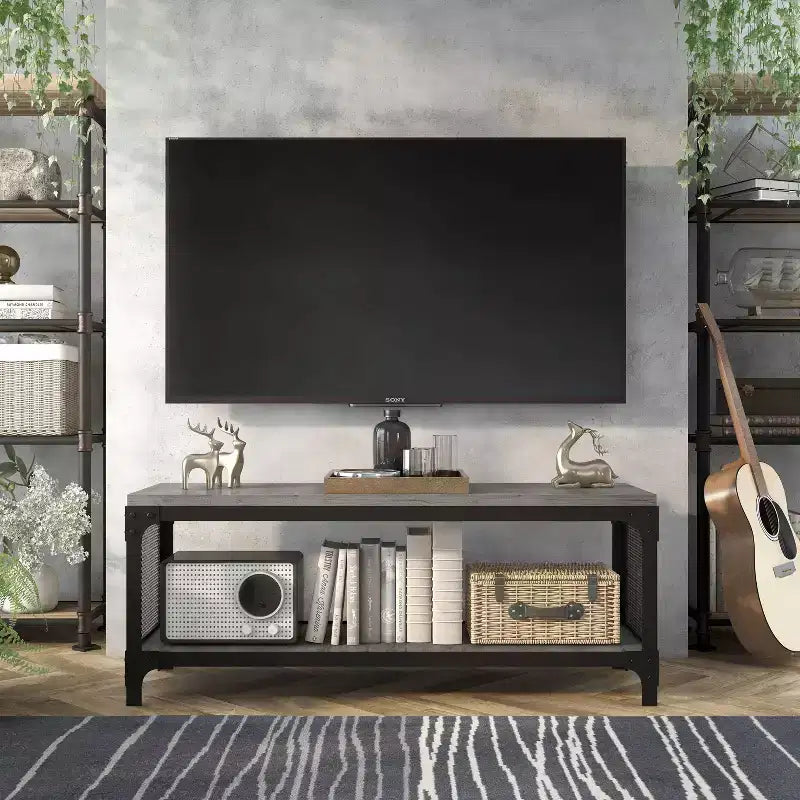Mobile TV a giorno per TV fino a 50" – Legno di recupero effetto Barnwood, Rovere grigio vintage