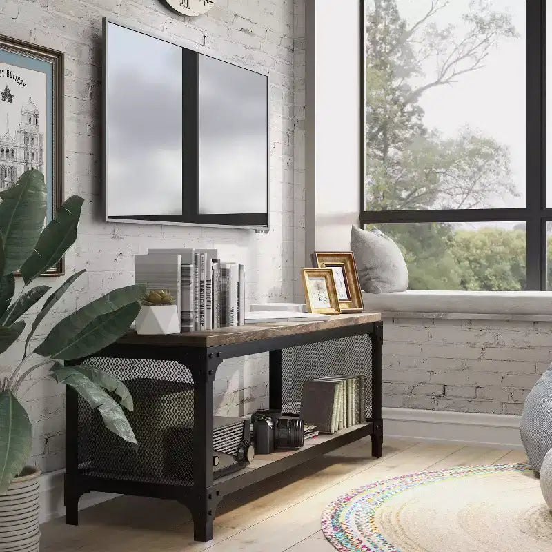 Mobile TV a giorno per TV fino a 50" – Legno di recupero effetto Barnwood, Rovere grigio vintage
